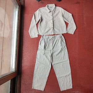 VTG Orvis Pant Suit Womens 10 Cotton Gingham Lightweight Pockets Elastic Waist